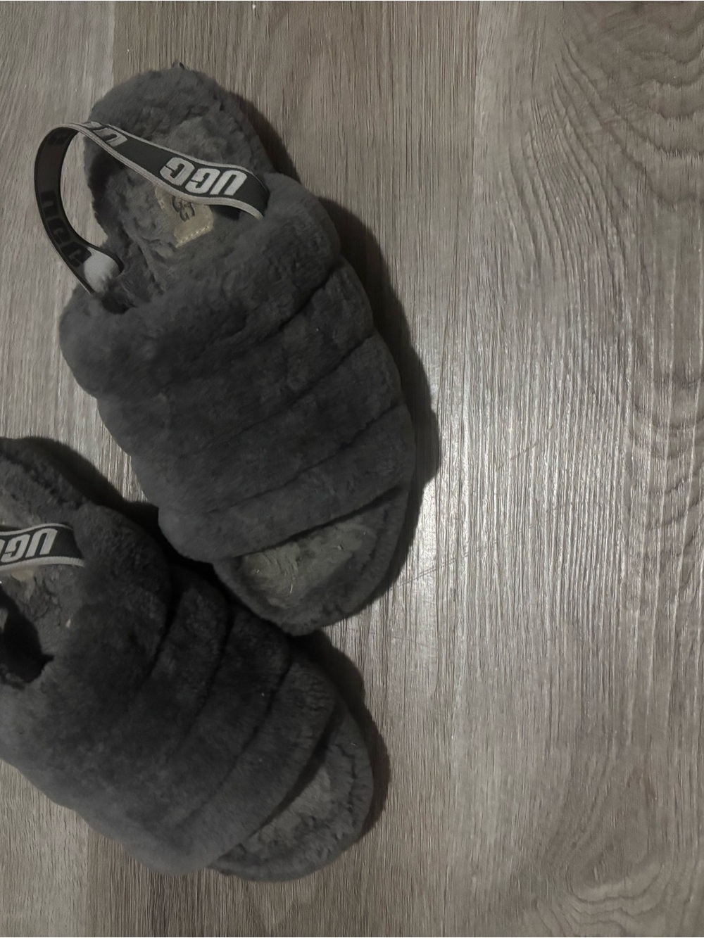 UGG Cozy Fluff Slide Sandals Charcoal Geay